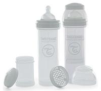 Twistshake 2X Anti-Colic Baby Bottle with Milk Powder Container and Mixer - 330ml | Fast Flow Silicone Breast-Like Nipple | BPA- Free Baby Milk Bottle | Suitable for 4+ Month Babies | White