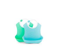 Twistshake 2X Baby Bibs with Crumb Tray, Waterproof, 4+ Months, Pastel Blue/Pastel Green
