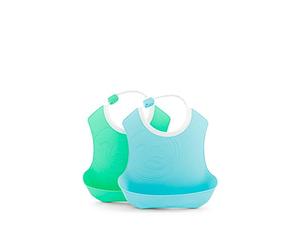 Twistshake 2X Baby Bibs with Crumb Tray, Waterproof, 4+ Months, Pastel Blue/Pastel Green