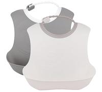 Twistshake 2X Baby Bibs with Crumb Tray, Waterproof, 4+ Months, Pastel Grey/White