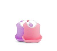Twistshake 2X Baby Bibs with Crumb Tray, Waterproof, 4+ Months, Pastel Pink/Pastel Purple