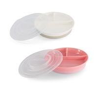 Twistshake 2X Divided Plate | Baby Plate with Airtight Lid | BPA-Free Baby Weaning Plate | 3 Parts Food Training Plate | 6 Month+ Baby Feeding Plate | Newborn Essentials | White Pink