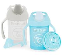 Twistshake 2X Mini Cup | Non-Spill Baby Sippy Cup with Soft Spout & Fruit Mixer -230ml | Leak Proof Baby Weaning Cup | BPA-Free Baby Sippy Cup | Training Cup for Kids | Learning Cup | Blue White