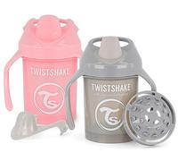 Twistshake 2X Mini Cup | Non-Spill Baby Sippy Cup with Soft Spout & Fruit Mixer - 230ml | Leak Proof | BPA-Free | Training Cup for Kids | Pink Grey