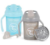 Twistshake 2X Mini Cup | Non-Spill Baby Sippy Cup with Soft Spout & Fruit Mixer - 230ml | Leak Proof, BPA-Free, Training Cup for Kids | Blue Grey
