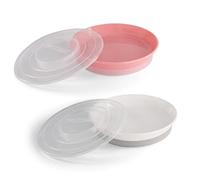 Twistshake 2X Plate | Baby Plate with Airtight Lid | BPA-Free Baby Weaning Plate | Food Training Plate | Learning Plate for Children | 6 Month+ Baby Feeding Plate | Newborn Essentials | Pink White