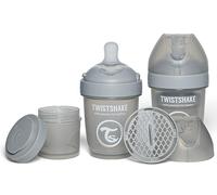 Twistshake 2X Pro Double Anti-Colic Baby Bottles with Powder Container - 180 ml | Slow Flow Silicone Breast-Shaped Nipple | BPA-Free | Suitable for Newborns | Grey