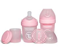 Twistshake 2X Pro Double Anti-Colic Baby Bottles with Powder Container - 180 ml | Slow Flow Silicone Breast-Shaped Nipple | BPA-Free | Suitable for Newborns | Pink