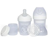 Twistshake 2X Pro Double Anti-Colic Baby Bottles with Powder Container - 180 ml | Slow Flow Silicone Breast-Shaped Nipple | BPA-Free | Suitable for Newborns | White