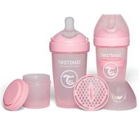 Twistshake 2X Pro Double Anti-Colic Baby Bottles with Powder Container - 260 ml | Medium Flow Silicone Breast-Shaped Nipple | BPA-Free | Suitable for Babies 2 Months+ | Pink