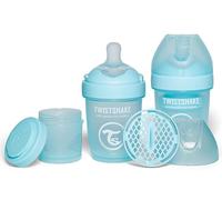Twistshake 2X Pro Double Anti-Colic Baby Bottles with Powdered Milk Container - 180 ml | Slow Flow Silicone Breast-Shaped Nipple | BPA-Free | Suitable for Newborns | Blue