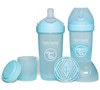 Twistshake 2X Pro Double Anti-Colic Bottles with Powdered Milk Container - 330 ml | Fast Flow Silicone Breast-Shaped Nipple | BPA-Free | Suitable for Babies 4m+ | Blue
