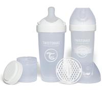 Twistshake 2X Pro Double Anti-Colic Bottles with Powdered Milk Container - 330 ml | Fast Flow Silicone Breast-Shaped Nipple | BPA-Free | Suitable for Babies Over 4m+ | White