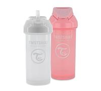 Twistshake 2X Straw Cup | Baby Sippy Cup with Straw - 360ml | Leak Proof | BPA-Free | Training Sippy Cup for Kids | White Pink