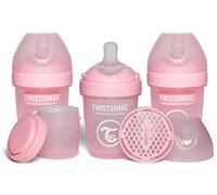 Twistshake 3X Pro Double Anti-Colic Baby Bottle with Powder Container - 180 ml | Slow Flow Silicone Breast-Shaped Nipple | BPA-Free | Suitable for Newborns | Pink
