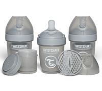 Twistshake 3X Pro Double Anti-Colic Baby Bottle with Powder Container - 180 ml | Slow Flow Silicone Breast-Shaped Nipple | BPA-Free | Suitable for Newborns | Grey