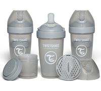 Twistshake 3X Pro Double Anti-Colic Baby Bottle with Powder Container - 260 ml | Medium Flow Silicone Breast-Shaped Teat | BPA-Free | Suitable for Babies 2 Months+ | Grey