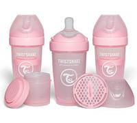 Twistshake 3X Pro Double Anti-Colic Baby Bottle with Powder Container - 260 ml | Medium Flow Silicone Breast-Shaped Teat | BPA-Free | Suitable for Babies 2 Months+ | Pink