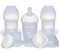 Twistshake 3X Pro Double Anti-Colic Baby Bottle with Powder Container - 260 ml | Medium Flow Silicone Breast-Shaped Teat | BPA-Free | Suitable for Babies 2 Months+ | White