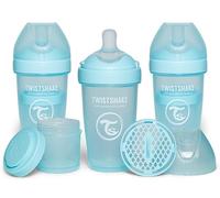 Twistshake 3X Pro Double Anti-Colic Baby Bottle with Powder Container - 260 ml | Medium Flow Silicone Breast-Shaped Nipple | BPA-Free | Suitable for Babies Over 2 Months | Blue