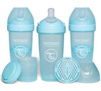 Twistshake 3X Pro Double Anti-Colic Bottle with Powdered Milk Container - 330 ml | Fast Flow Silicone Breast-Shaped Nipple | BPA-Free | Suitable for Babies 4m+ | Blue