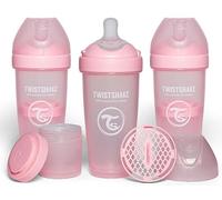 Twistshake 3X Pro Double Anti-Colic Bottle with Powdered Milk Container - 330 ml | Fast Flow Silicone Breast-Shaped Nipple | BPA-Free | Suitable for Babies Over 4m+ | Pink