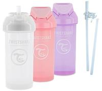 Twistshake Baby Training Sippy Cups Set - 4 Piece | 3 x Sippy Cups with Straw - 2 x Straws - 1 x Straw Cup Leak Proof | Leakproof Baby Water Bottles | Baby Drinking Cup | 6+ Months | Pink Purple