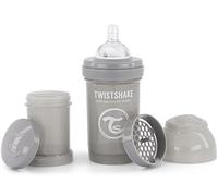 Twistshake Anti-Colic Baby Bottle with Milk Powder Container and Mixer - 180ml | Medium Flow Silicone Breast-Like Nipple | BPA- Free Baby Milk Bottle | Suitable for Newborn Babies (0+) | Pastel Grey