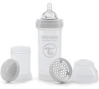 Twistshake Anti-Colic Baby Bottle with Milk Powder Container and Mixer - 260ml | Medium Flow Silicone Breast-Like Nipple | BPA- Free Baby Milk Bottle | Suitable for Newborn Babies (2+) | White