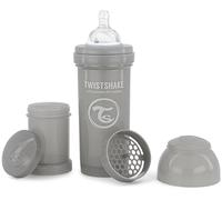 Twistshake Anti-Colic Baby Bottle with Milk Powder Container and Mixer - 260ml | Medium Flow Silicone Breast-Like Nipple | BPA- Free Baby Milk Bottle | Suitable for 2+ Month Babies | Grey