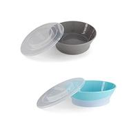 Twistshake Baby Bowl with Airtight Lid - 2 Pack | BPA-Free| 6 Month+ Feeding Plate | Food Training Plate | Cereal Bowl with Silicone Base | Grey Blue