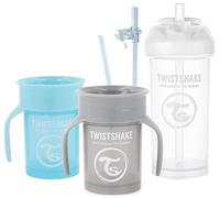 Twistshake Baby Sippy Cup Set - 3-Piece | 2 x 360 Cups - 1 x Straw Cup | Includes 2 Additional Straws and a Leak-Proof Seal | Training Sippy Cup | Baby Drinking Cup Set | BPA-Free | Grey Blue