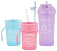 Twistshake Baby Sippy Cup Set - 3-Piece | 2 x 360 Cups - 1 x Straw Cup | Includes 2 Additional Straws and a Leak-Proof Seal | Training Sippy Cup | Baby Drinking Cup Set | BPA-Free | Pink Blue