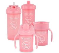 Twistshake Baby Sippy Cup Set - 4 Pieces | 1 x 360 Cup - 1 x Mini Cup - 1 x Straw Cup - 1 x Kid Cup | Baby Drinking Cup | Leak-Proof Baby Water Bottles | BPA-Free Leak-Proof Cup | 4+ Months | Pink