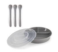 Twistshake Baby Tableware Set | Divided Plate + 3 Spoon Cutlery | BPA-Free | Food Training Kit for Kids | Baby Feeding Set | Grey