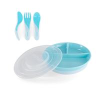 Twistshake Baby Tableware Set | Divided Plate + Cultery 6m+ | BPA-Free | Food Training Kit for Kids | Blue