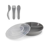 Twistshake Baby Tableware Set | Divided Plate + Cultery 6m+ | BPA-Free | Food Training Kit for Kids | Grey