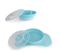 Twistshake Baby Tableware Set Mini + Bowl | Baby Suction Plate + Baby Placemat (31x17cm) + Bowl | BPA-Free | Food Training Plate | Blue