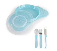 Twistshake Baby Tableware Set Mini + Cutlery | Baby Suction Plate + Baby Placemat (31x17cm) + Cutlery 12m+ | BPA-Free | Food Training Plate | Blue