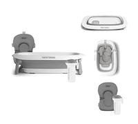 Twistshake Bath Set - Foldable Baby Bath - Non-Slip Pillow - Pouring Jug - Grey, Grey/White