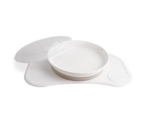 Twistshake Click Mat Mini + Plate | Non-Slip Tableware Set | Baby Plate + Baby Placemat (31x17) | BPA-Free | Food Training for Kids 6m+ | White