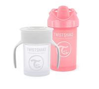Twistshake Leak-Proof Baby Drinking Cups - Set of 2 | 1 x 360 Cup + 1 x Crawling Cup | Leak-Proof Weaning Cups | BPA-Free | Training Cup for Children | Learning Drinking Bottle | White Pink