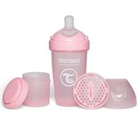 Twistshake Pro Double Anti-Colic Baby Bottle with Powder Container - 260 ml | Medium Flow Silicone Breast Nipple | BPA Free | Suitable for Babies Over 2 Months | Pink