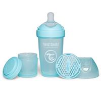 Twistshake Pro Double Anti-Colic Baby Bottle with Powder Container - 260 ml | Medium Flow Silicone Breast Nipple | BPA Free | Suitable for Babies Over 2 Months | Blue