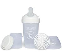 Twistshake Pro Double Anti-Colic Baby Bottle with Powder Container - 260 ml | Medium Flow Silicone Breast Nipple | BPA Free | Suitable for Babies Over 2 Months | White