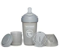Twistshake Pro Double Anti-Colic Baby Bottle with Powder Container - 260 ml | Medium Flow Silicone Breast Nipple | BPA Free | Suitable for Babies Over 2 Months | Grey