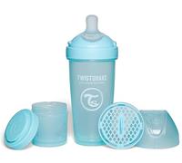 Twistshake Pro Double Anti-Colic Baby Bottle with Powdered Milk Container - 330 ml | Fast Flow Silicone Breast-Shaped Nipple | BPA-Free | Suitable for Babies Over 4m+ | Blue