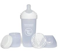Twistshake Pro Double Anti-Colic Baby Bottle with Powdered Milk Container - 330 ml | Fast Flow Silicone Breast-Shaped Nipple | BPA-Free | Suitable for Babies Over 4m+ | White
