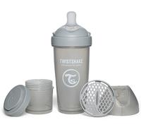 Twistshake Pro Double Anti-Colic Baby Bottle with Powdered Milk Container - 330 ml | Fast Flow Silicone Breast-Shaped Nipple | BPA-Free | Suitable for Babies Over 4m+ | Grey