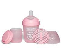 Twistshake Pro Double Anti-Colic Bottle with Powdered Milk Container - 180 ml | Slow Flow Silicone Breast-Shaped Nipple | BPA-Free | Suitable for Newborns (0+) | Pink